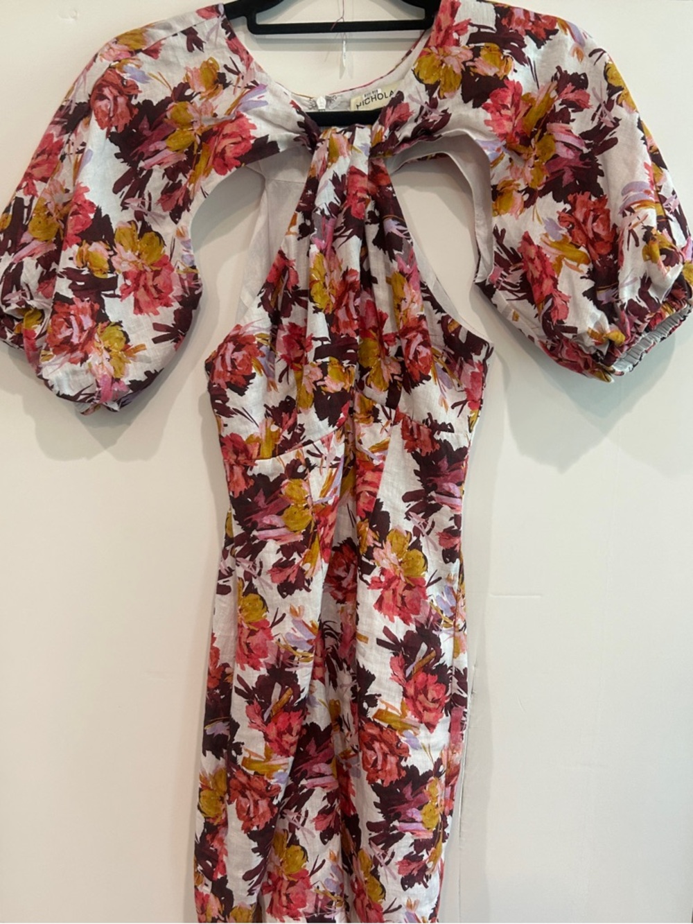 NICHOLAS White Floral Mini Dress with Pink, Yellow & Burgundy Print